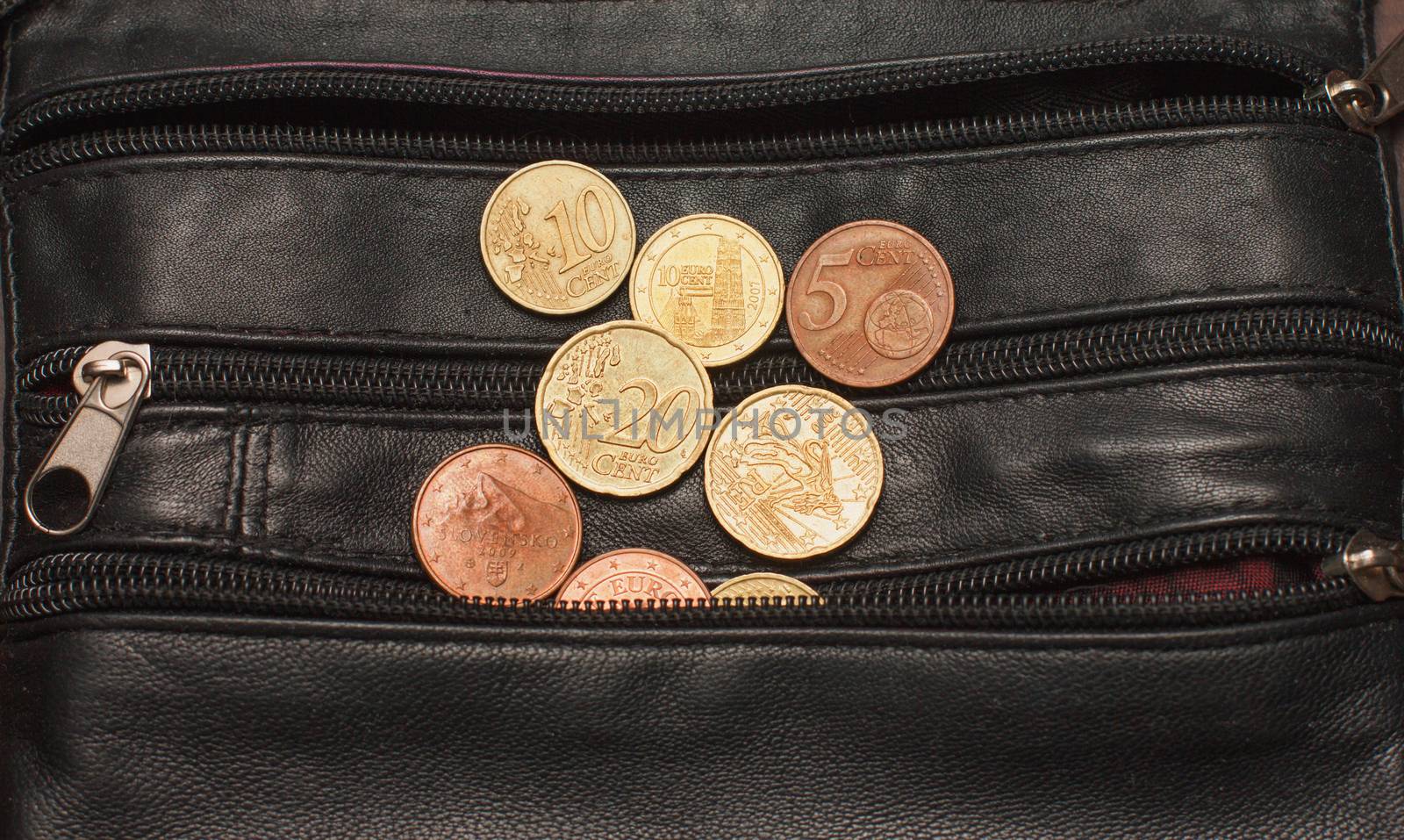euro cents a black purse, currency, money,  by KoliadzynskaIryna