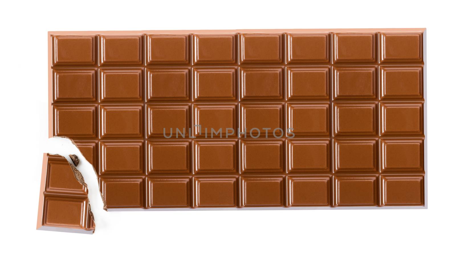 milk chocolate bar close-up isolated on white background