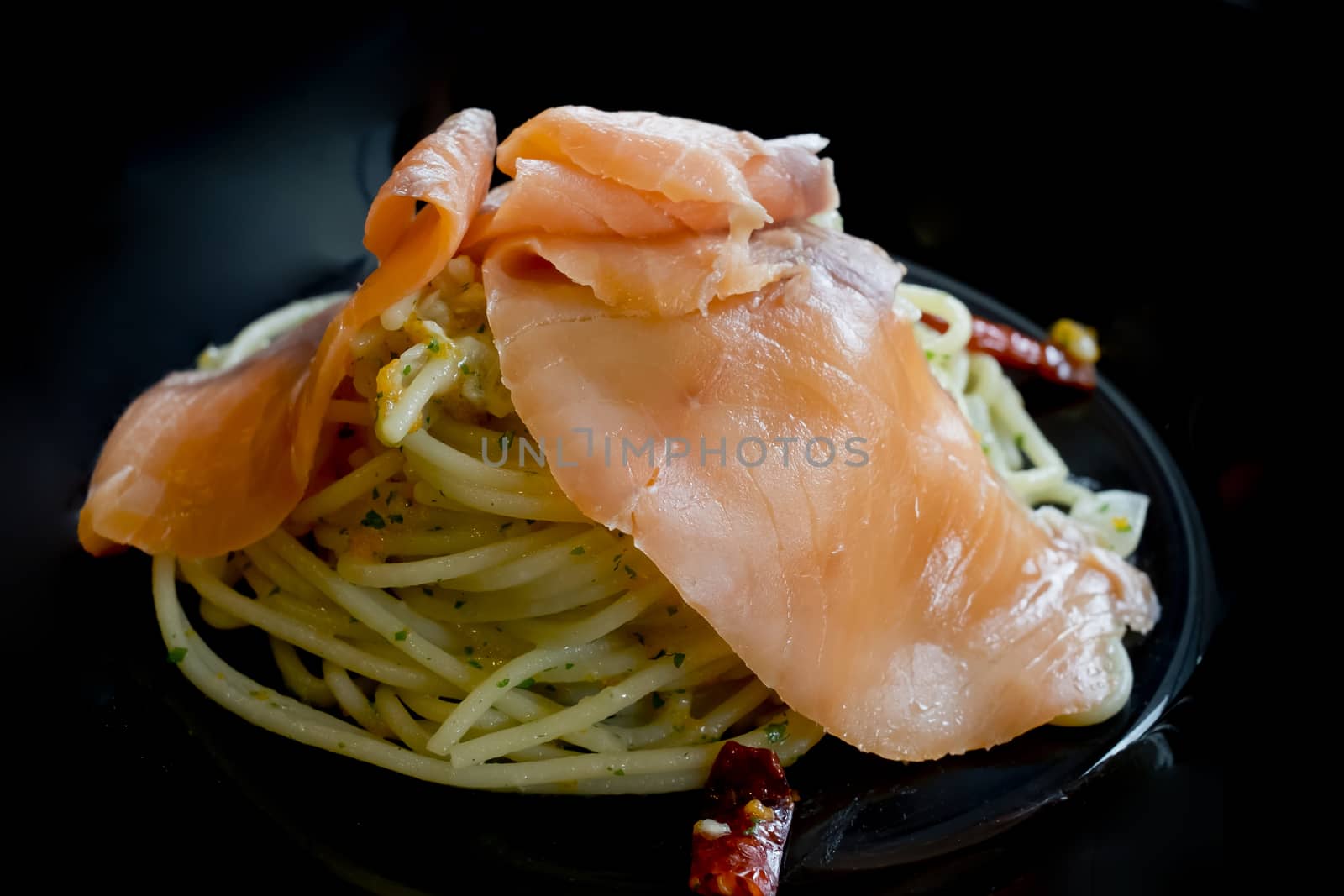 Smoked salmon and spicy pasta by art9858