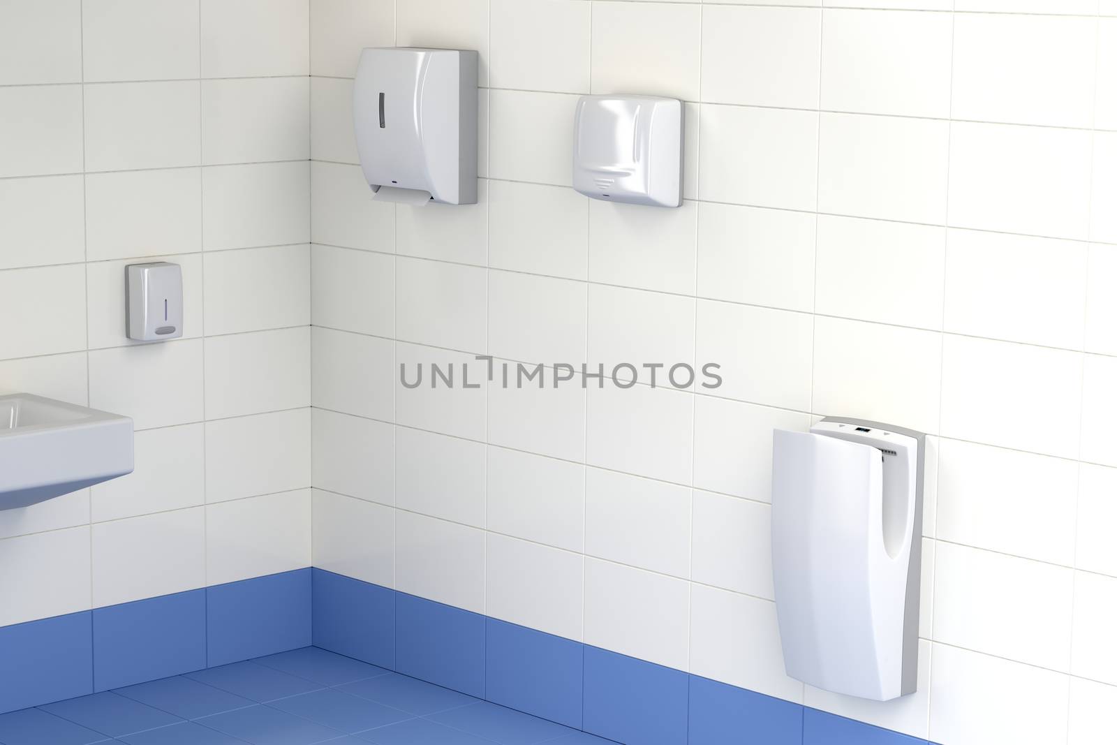 Automatic paper towel, hand dryer and jet hand dryer in the public toilet