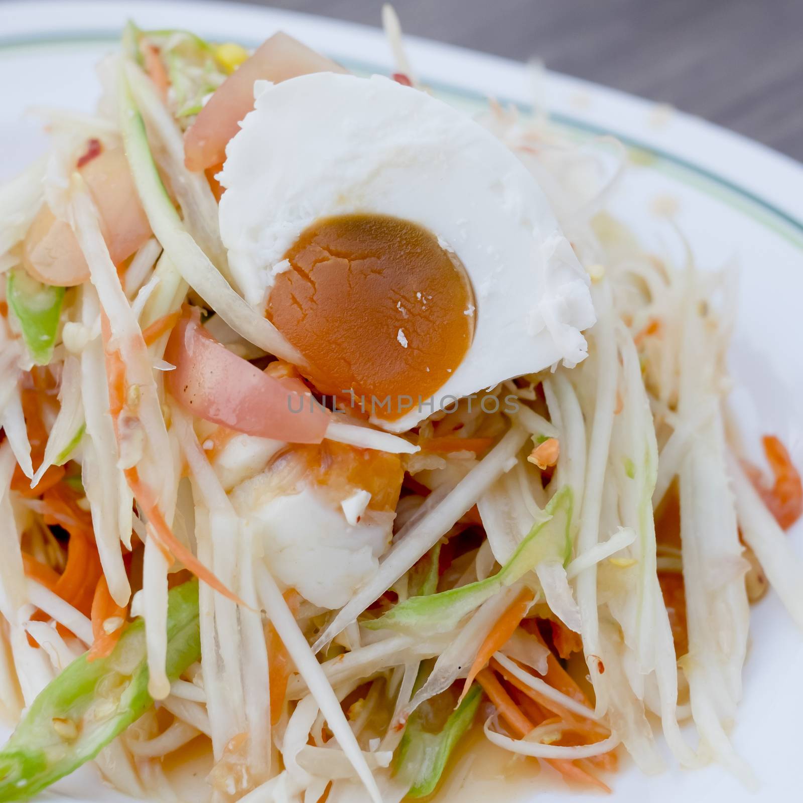Famous Thai food, Papaya salad with salted egg or what we called "Somtum Kai-Kem" in Thai Language