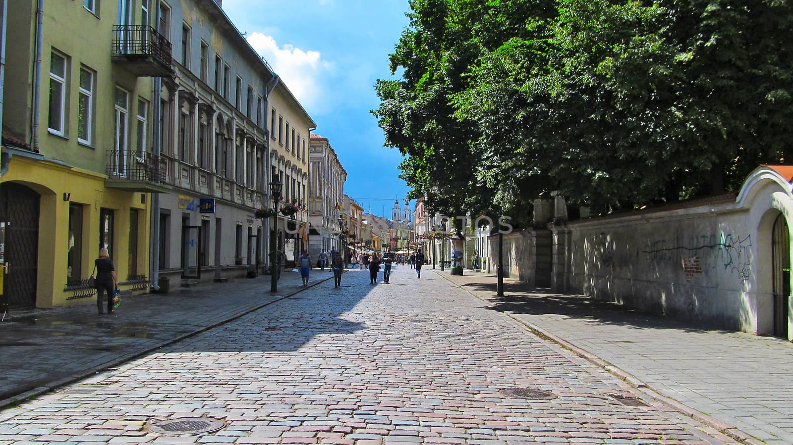 Kaunas old cobbled street by Grommik