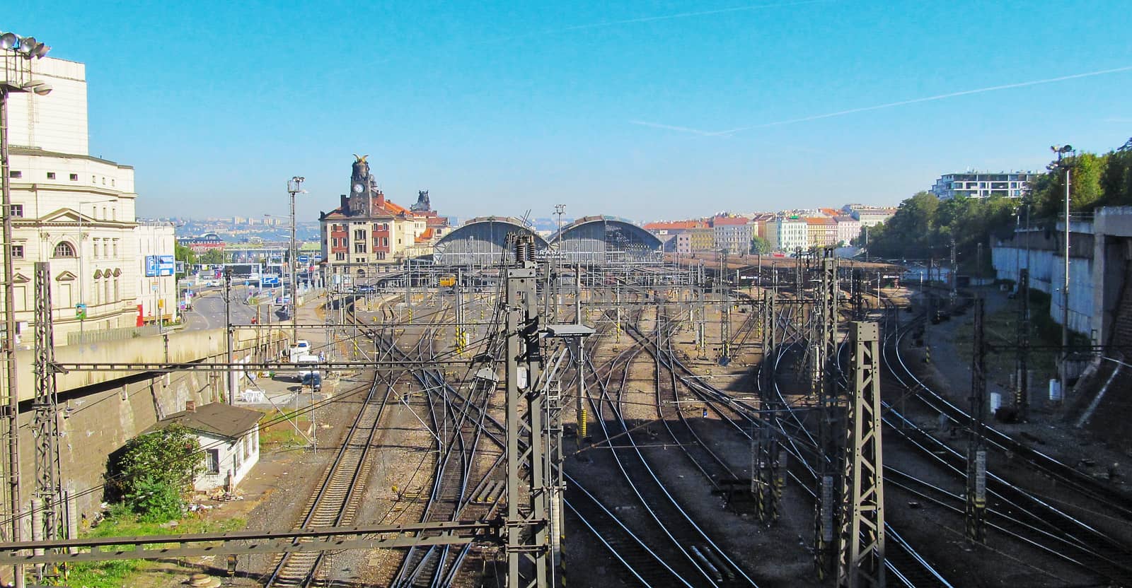 Railroad tracks near the station of the Prague