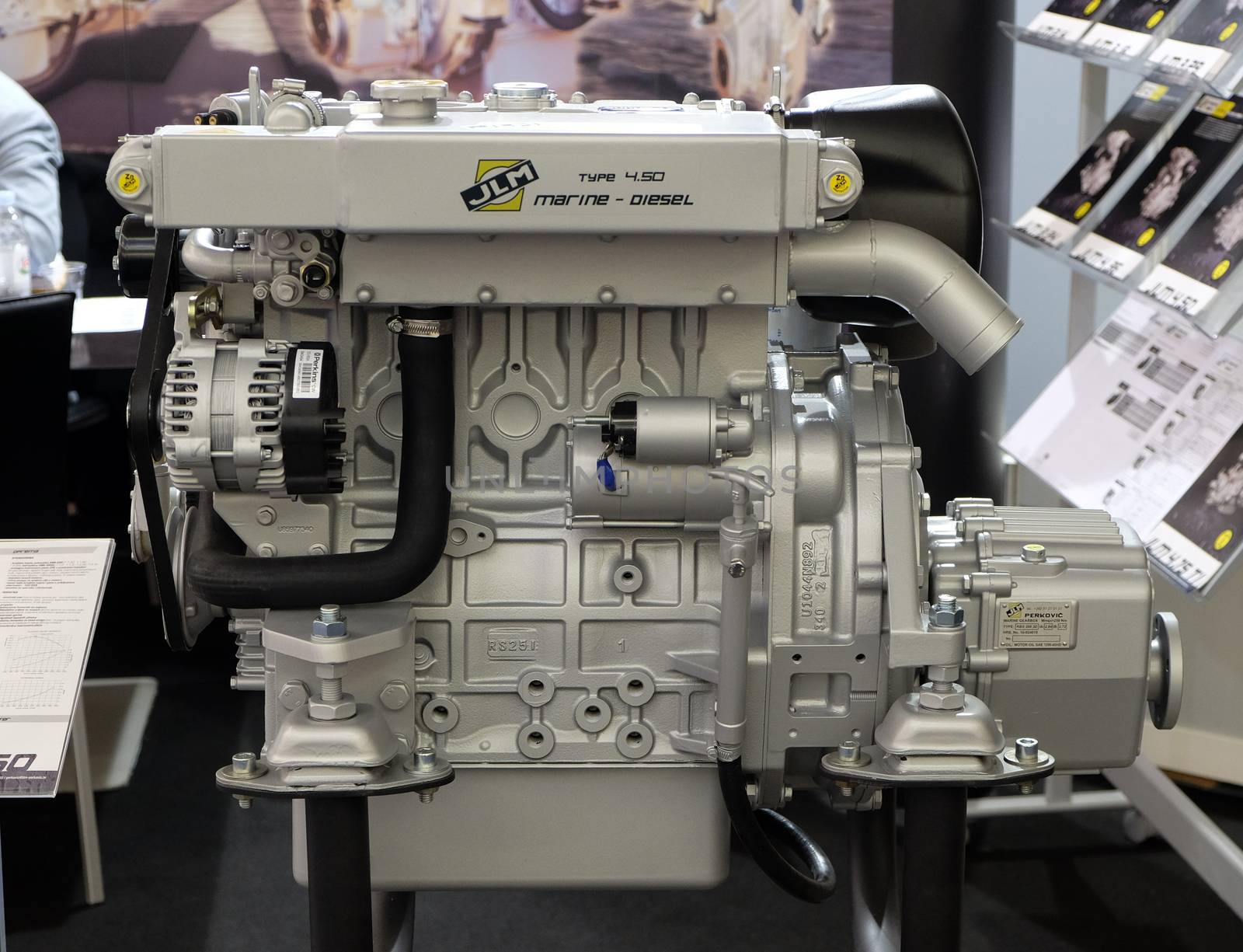Modern engine used on marine industry exhibited at the Zagreb Boat Show, on February 20, 2015.