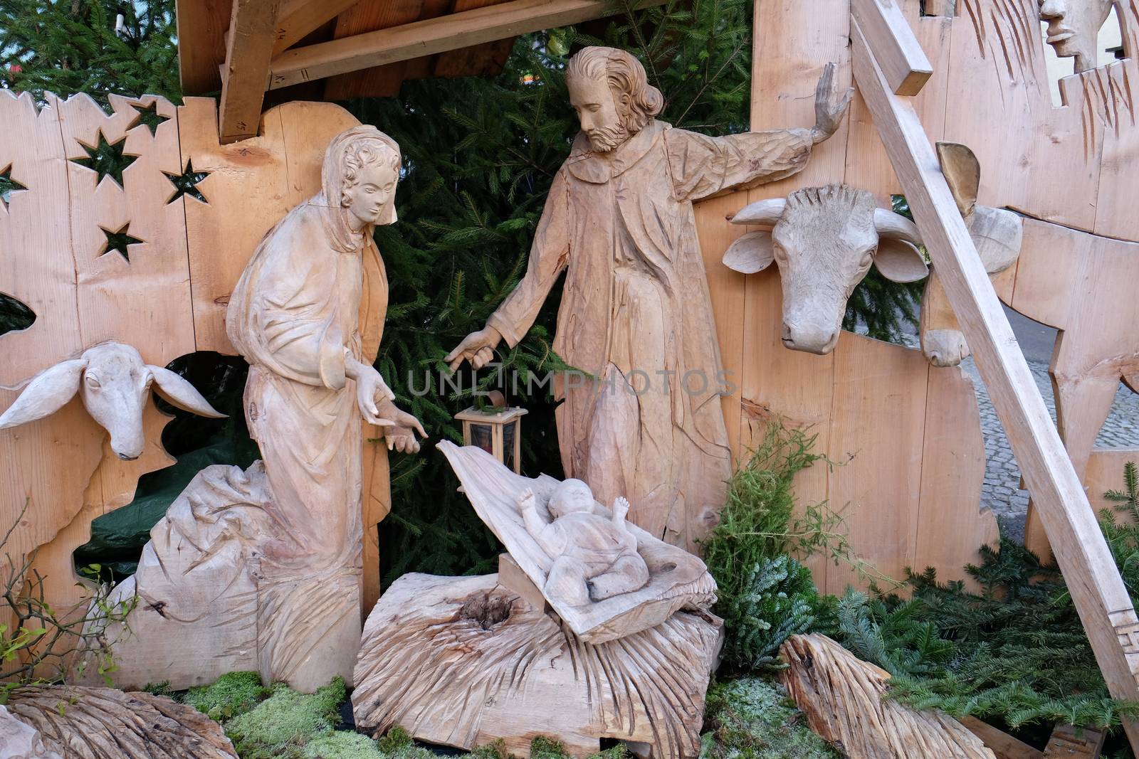 Nativity scene, creche or crib, is a depiction of the birth of Jesus on December 13, 2014 in Hallstatt, Austria.