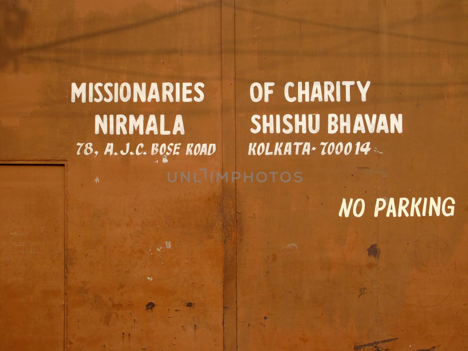 The inscription at the entrance to Shishu Bhavan, one of the houses established by Mother Teresa and run by the Missionaries of Charity in Kolkata, India on January 23, 2009.
