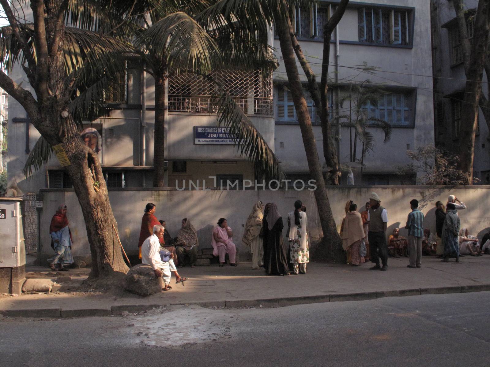 People are coming for free medical assistance in Jisu Bhavan house established by Mother Teresa and run by the Missionaries of Charity Fathers in Kolkata, India on February 03, 2009.