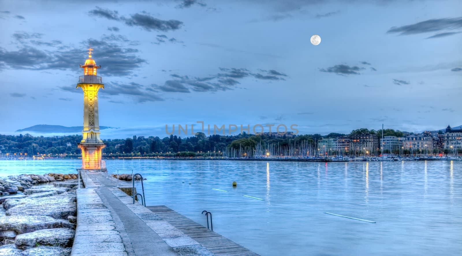 Lighthouse at the Paquis, Geneva, Switzerland, HDR by Elenaphotos21