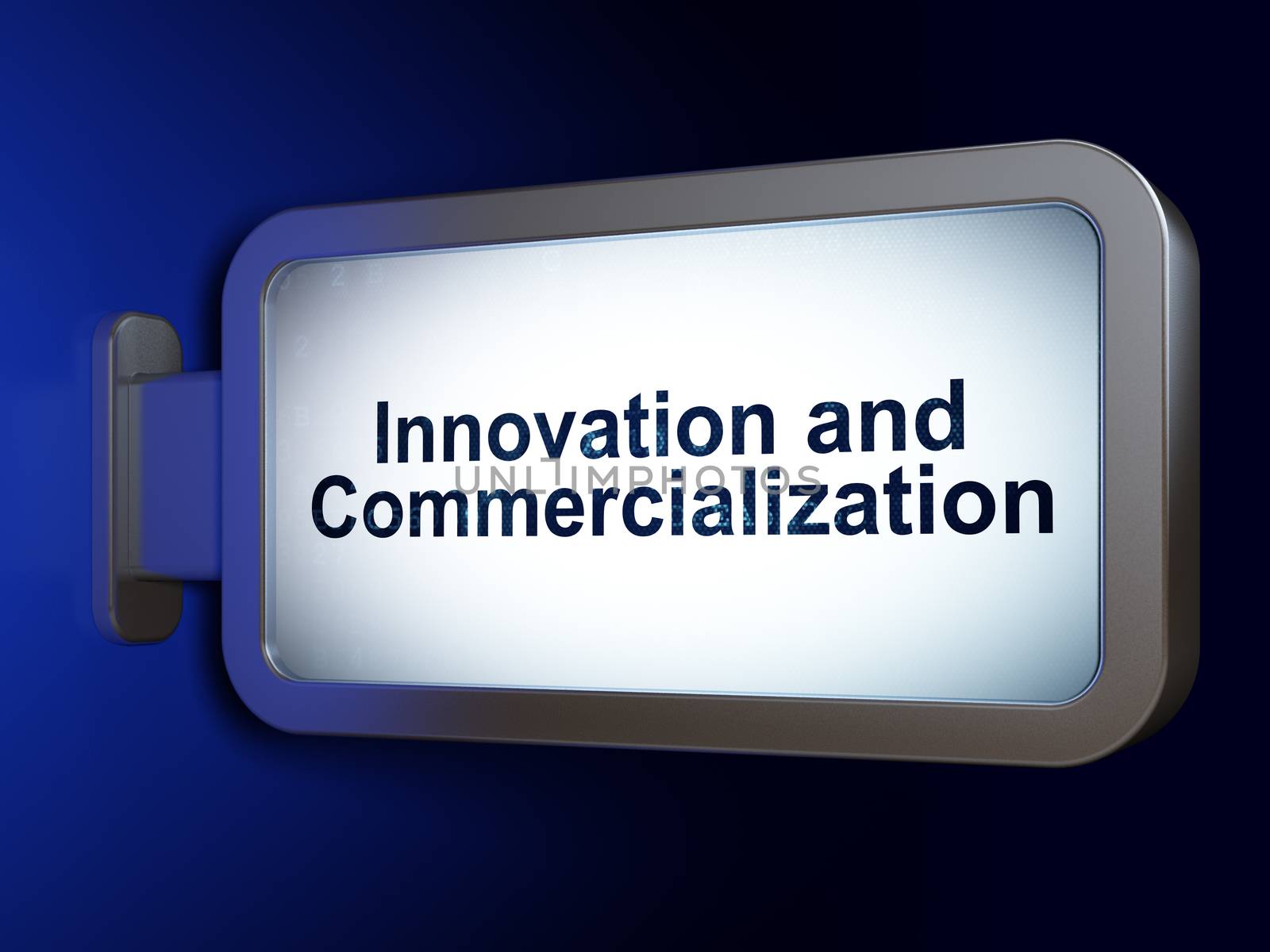 Science concept: Innovation And Commercialization on advertising billboard background, 3D rendering