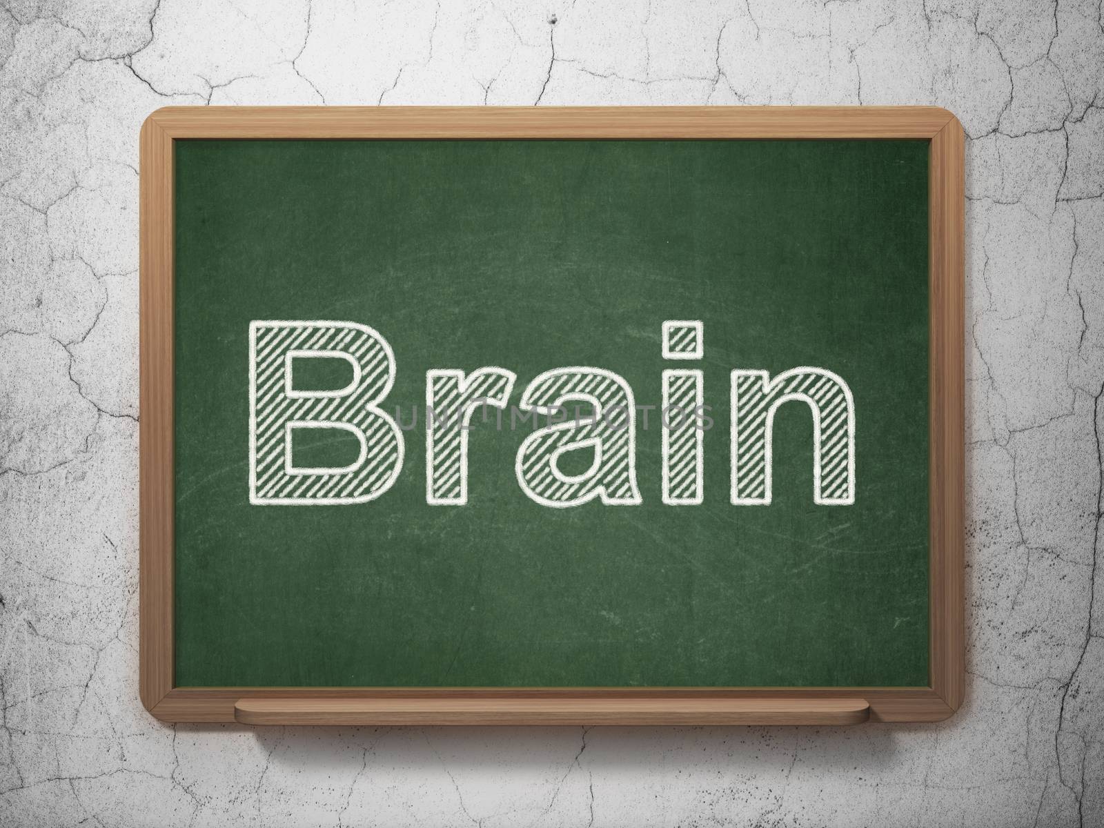 Health concept: text Brain on Green chalkboard on grunge wall background, 3D rendering