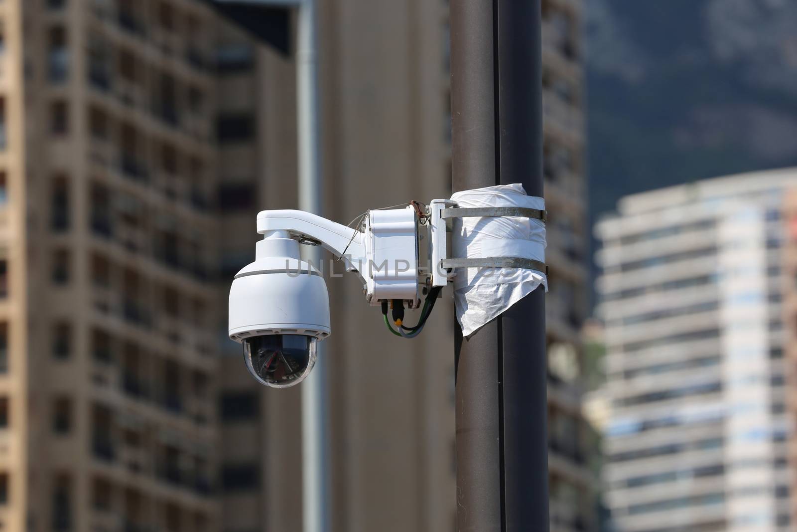 Dome Type Outdoor CCTV Camera on Street Lamp in Monte-carlo, Monaco