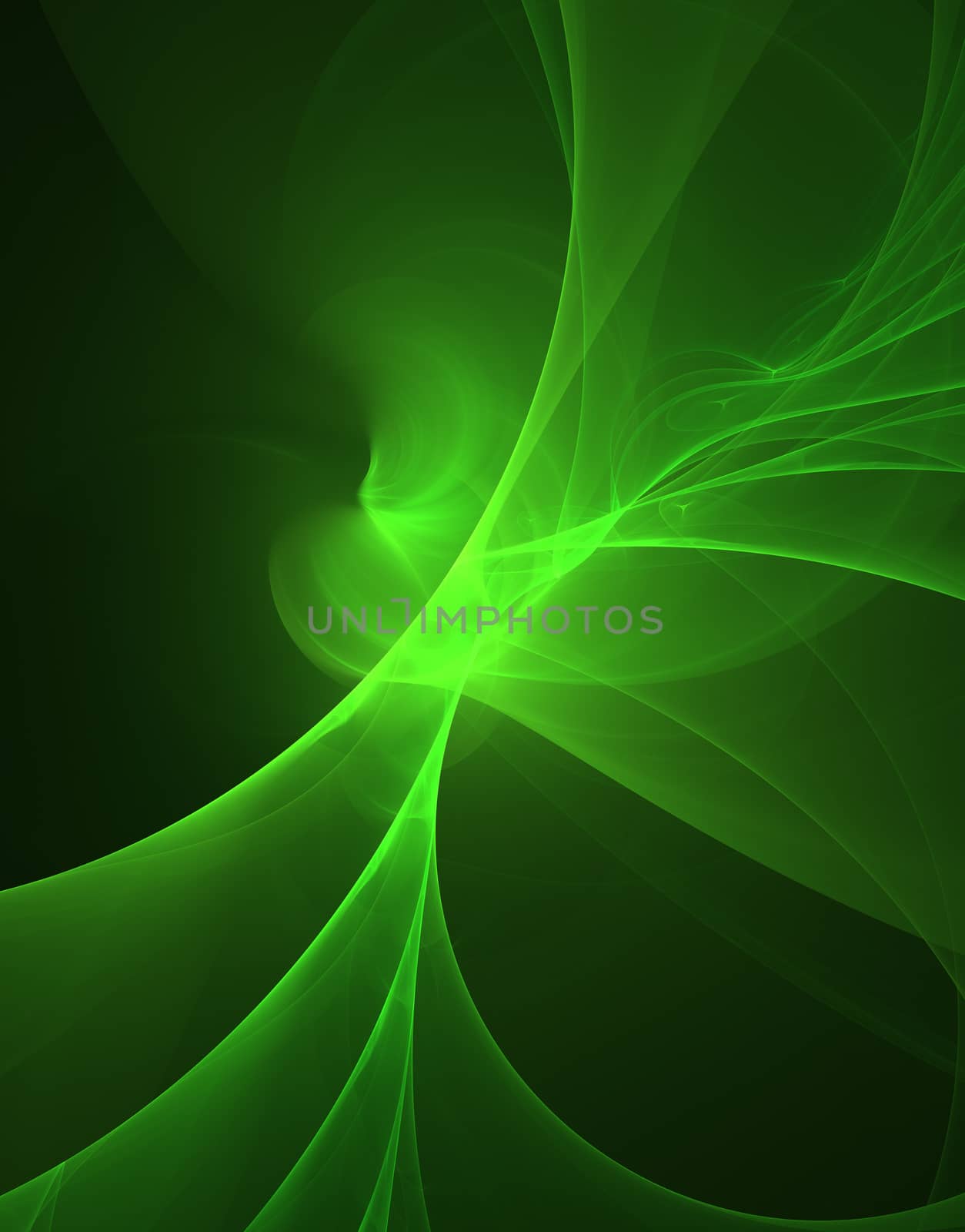 glowing green curved lines over dark Abstract Background. Illustration. by skrotov