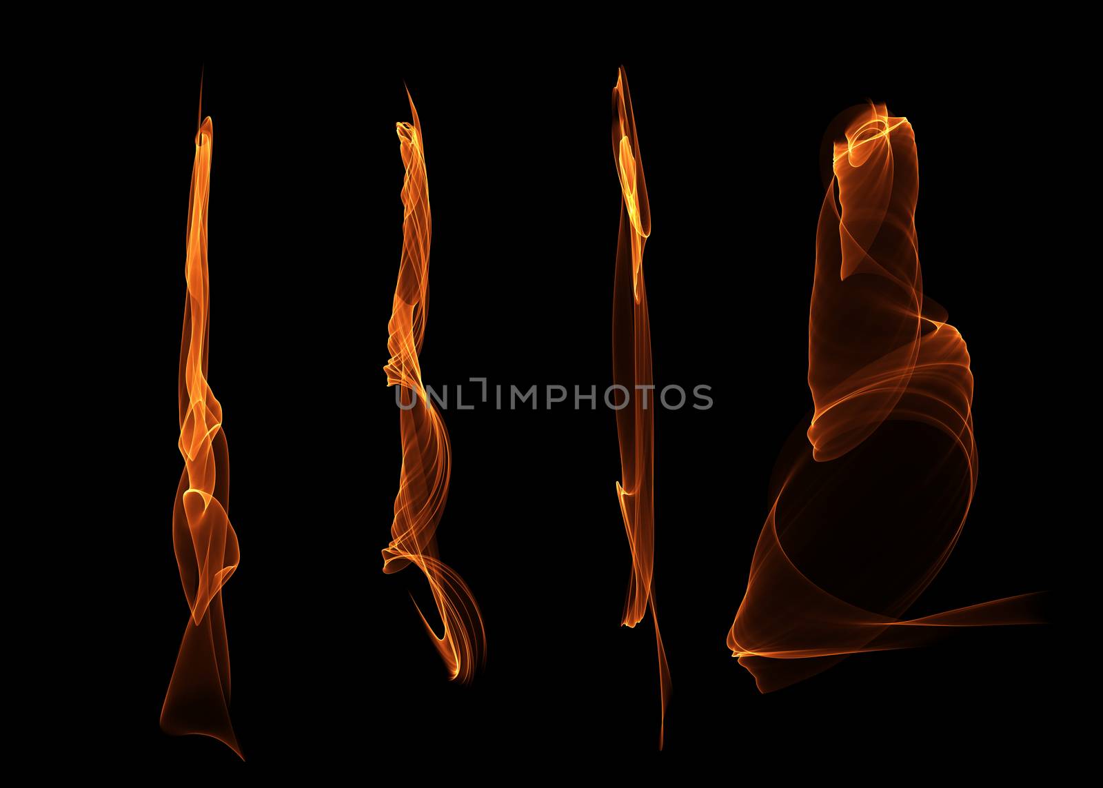 set of four abstract red smoke over black background.