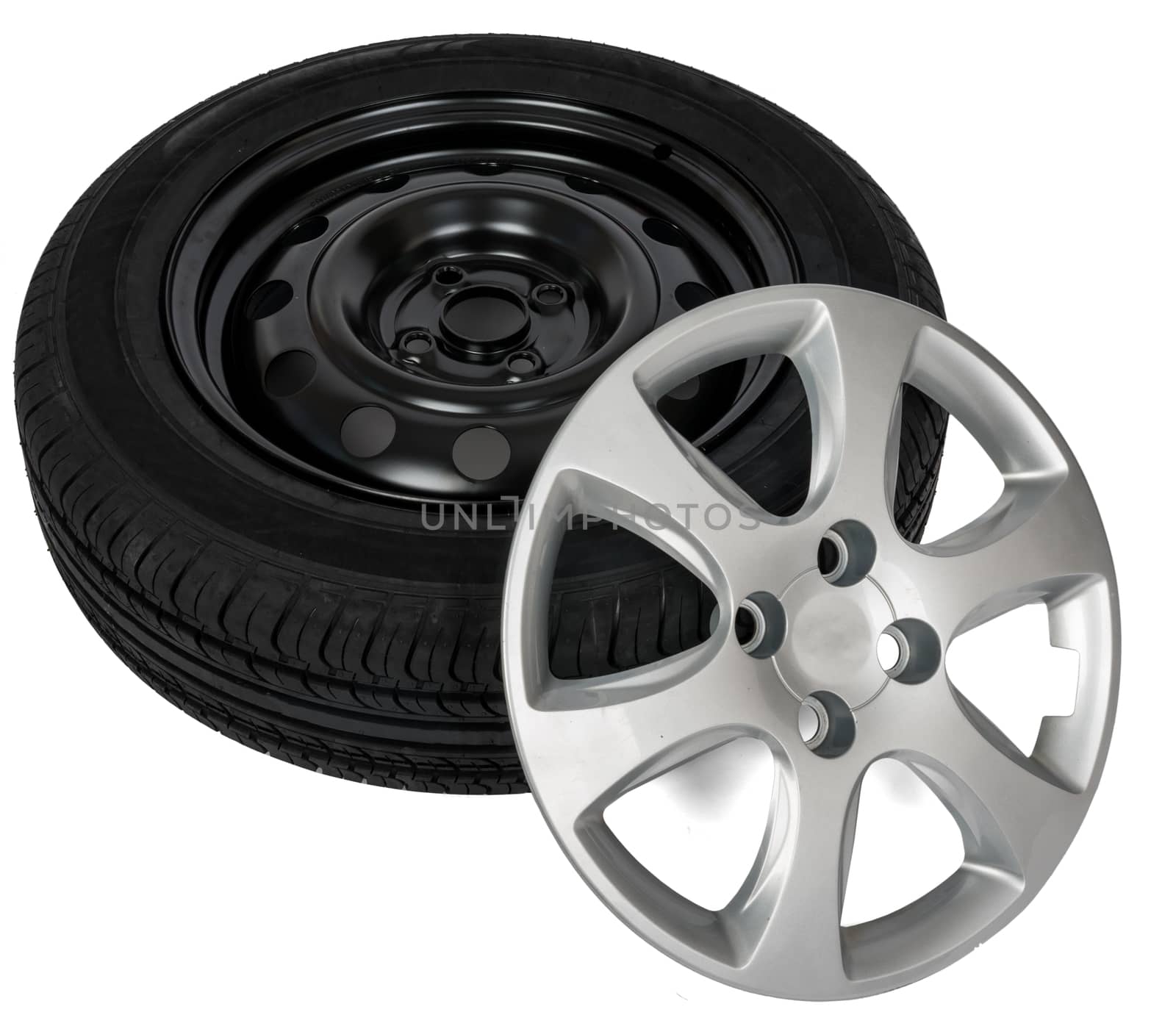 Modern steel car wheel with plastic cover by cherezoff
