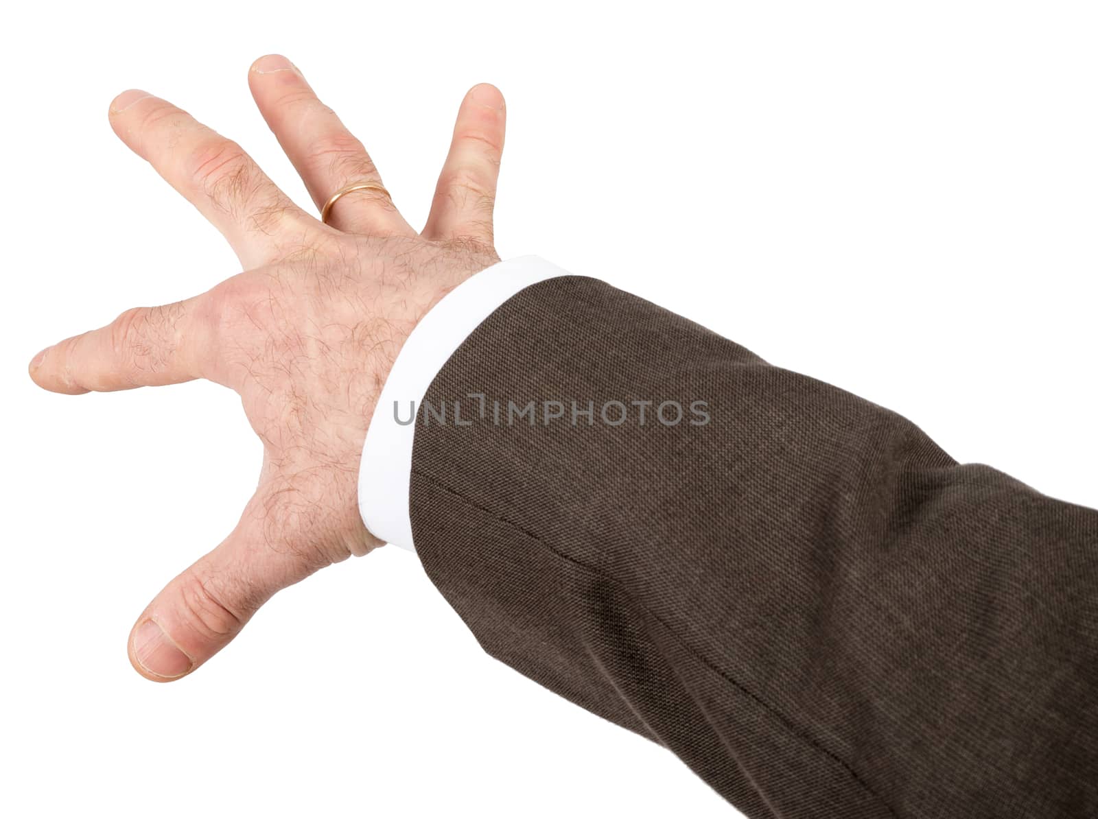 Business man hand isolated on white background, closeup