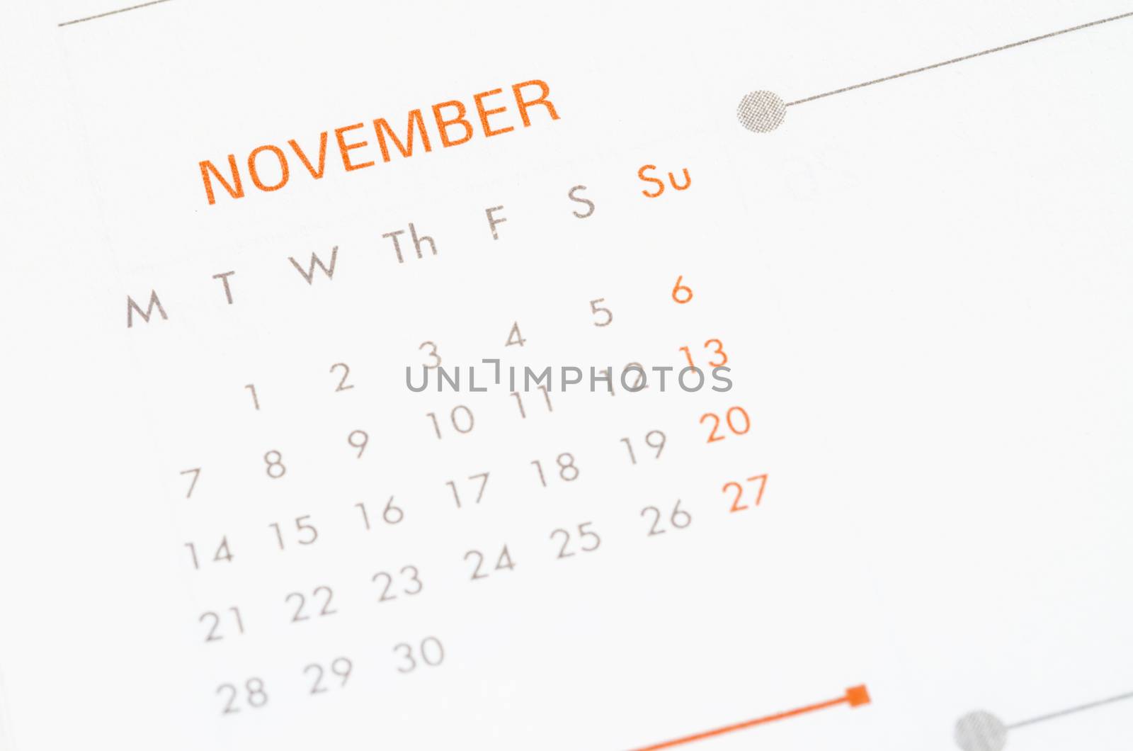 Close up november calendar page.