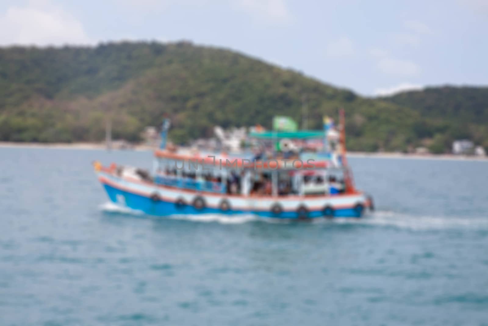 Ships are traveling to Koh Samet background blur.