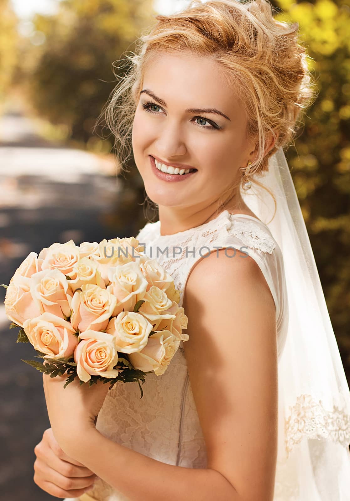 Portrait of a beautiful smiling happy bride. Wedding concept