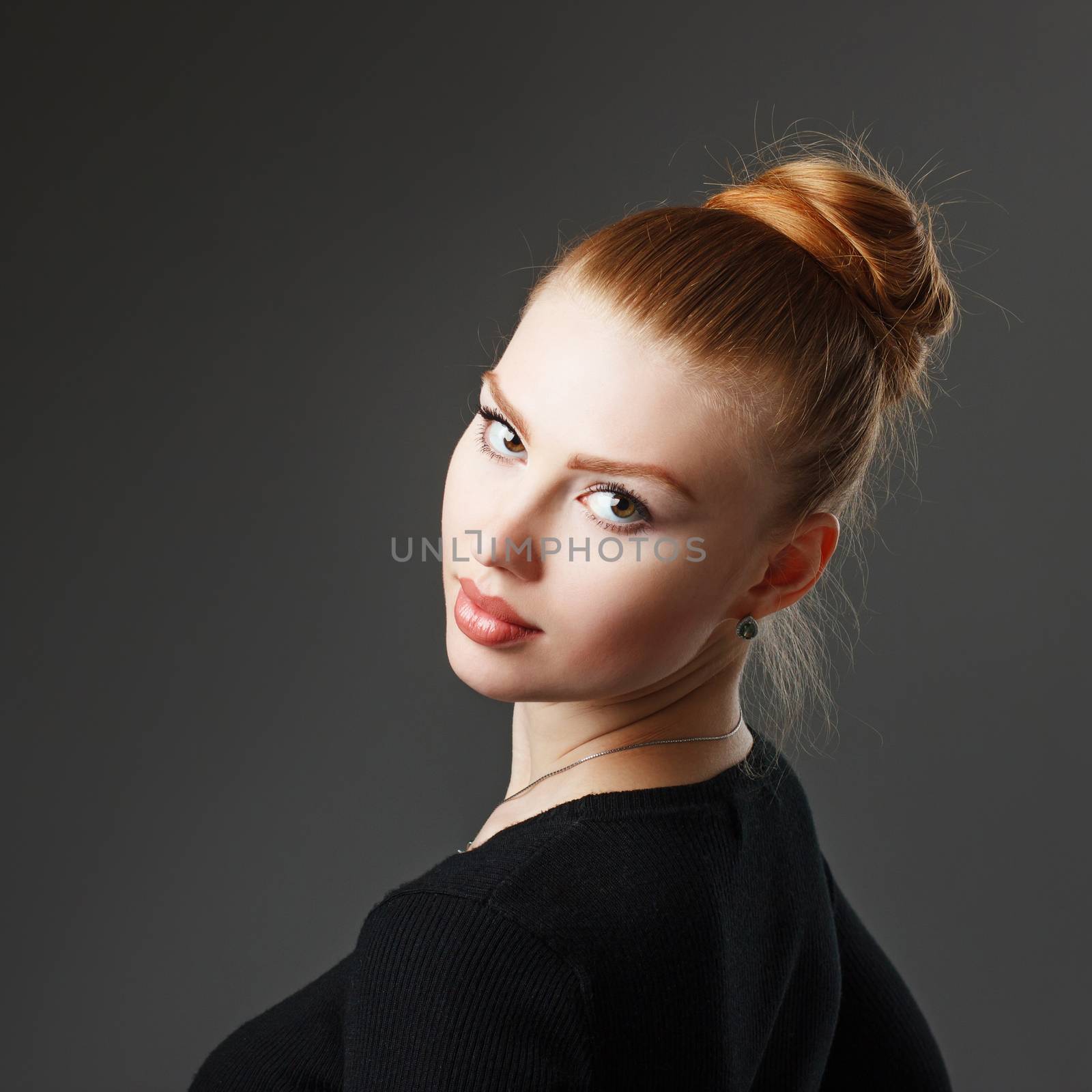 Portrait of a adorable sexy red-haired girl with plump lips. Natural Lip Plumper