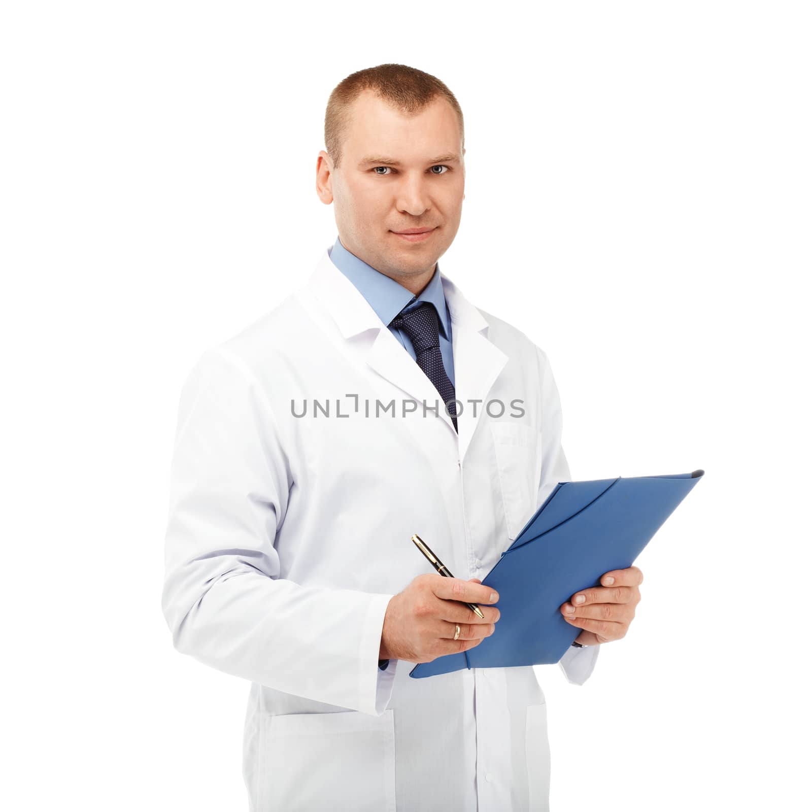 Portrait of a young male doctor in a white coat by natazhekova