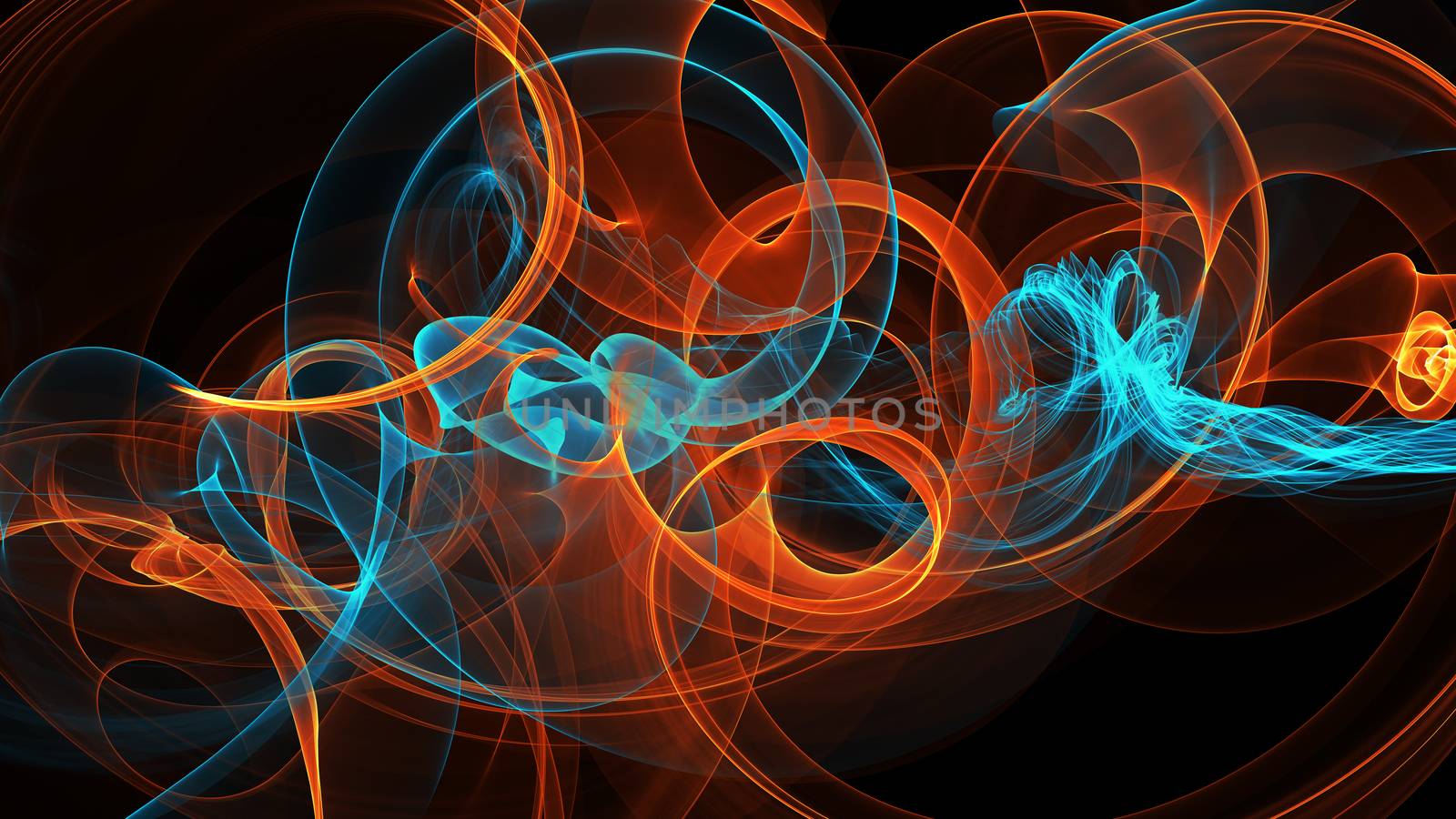 abstract blue and orange red smoke over black background with copyspace by skrotov