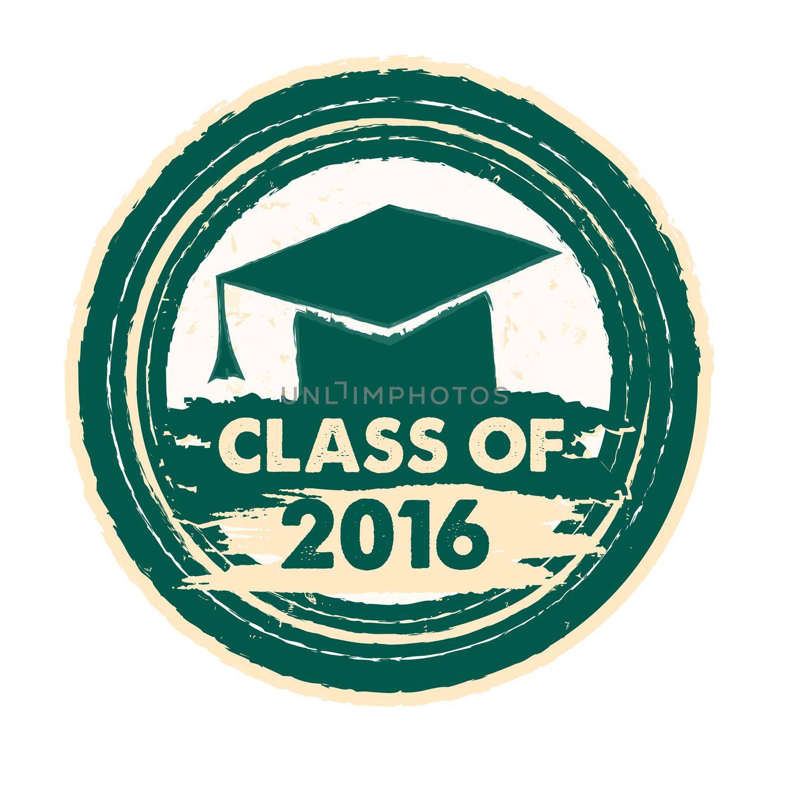 class of 2016 text with graduate cap with tassel - mortarboard, graduate education concept, drawn circle label