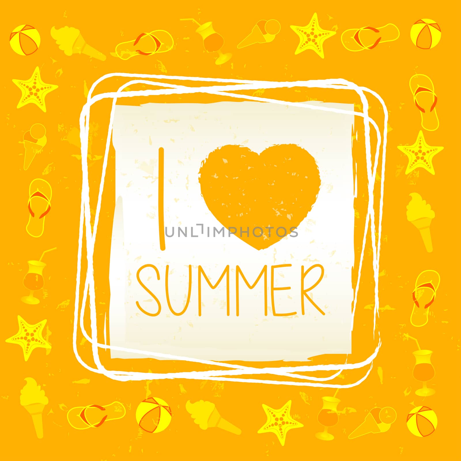 I love summer with signs in square frame, yellow drawn label by marinini