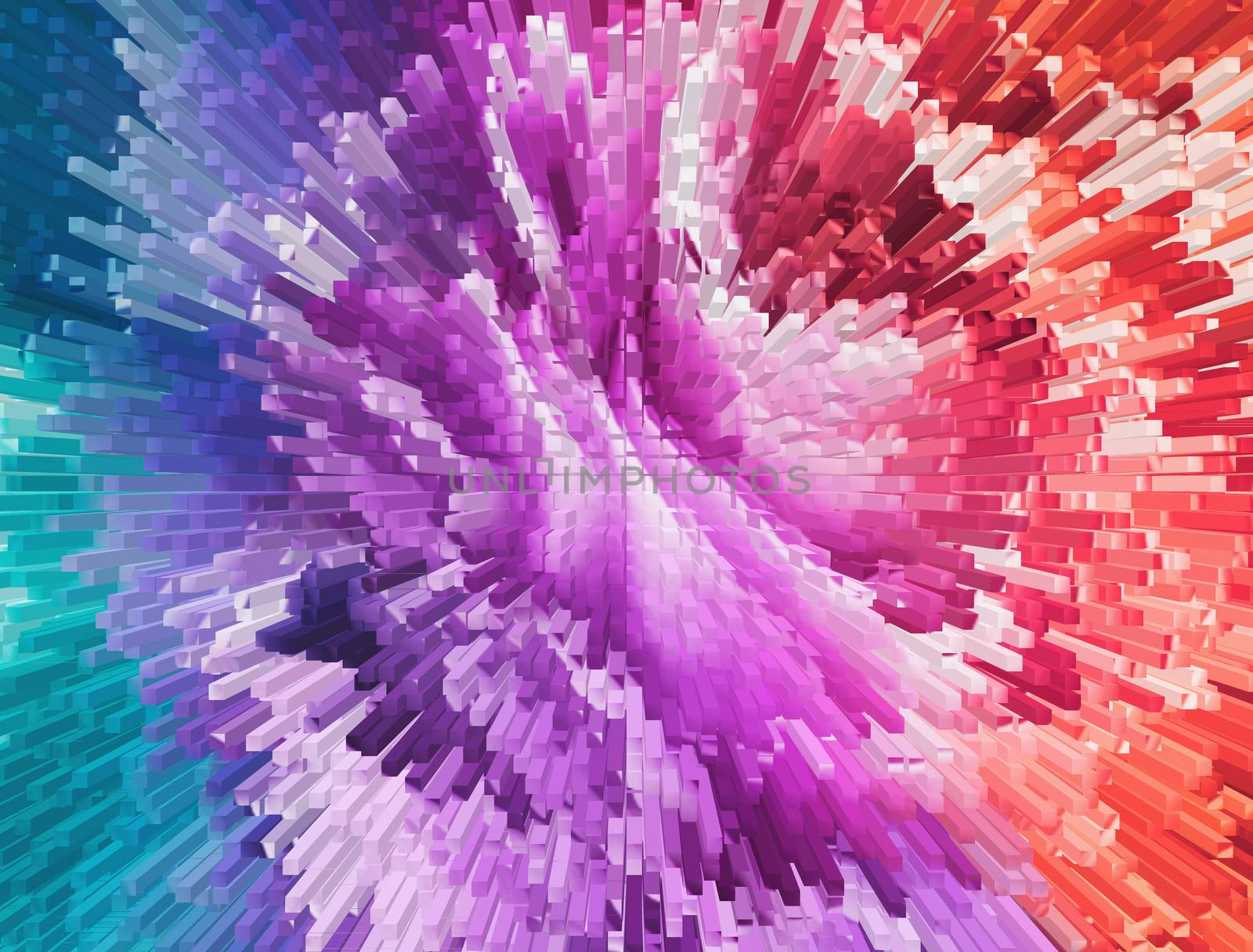 Impressionism painting with extrusion effect, colored floral background, bright colorful abstract, extrusion blocks and pyramids, the gradient for   background and texture, 3D extrusion floral patternrn