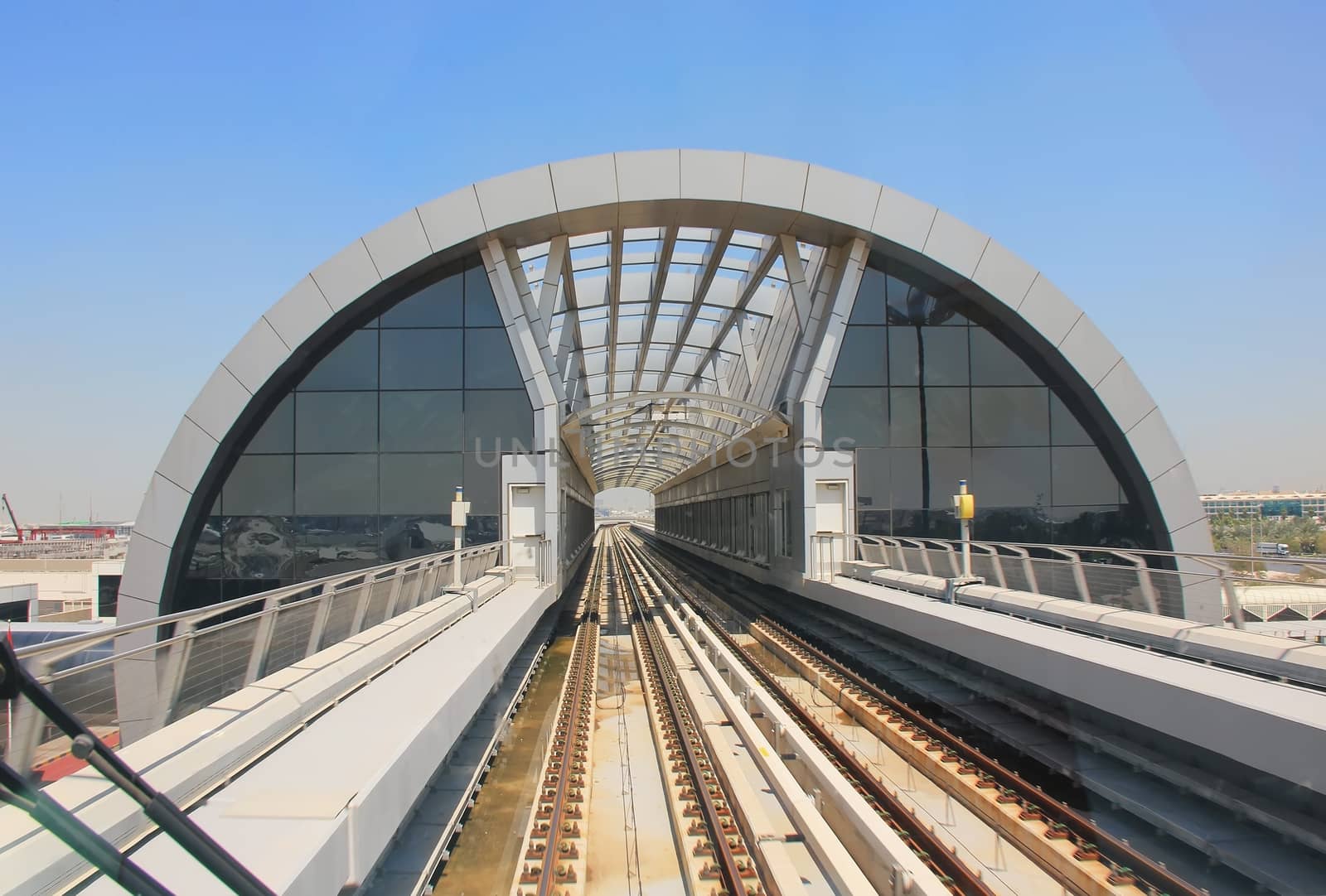 Metro Dubai,   in view of the urban scene, the view from the tra by KoliadzynskaIryna