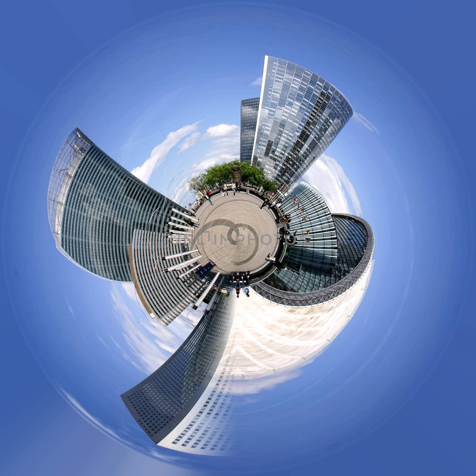 Planet of Skyscrapers in business district of Defense to the west of Paris, France. Defense is biggest business district in France and most of large companies have offices here.