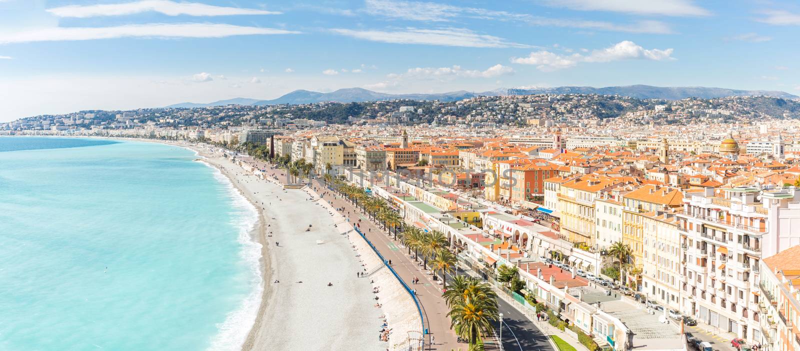 Nice Cote d'Azur Riviera France with mediterranean beach sea Panorama