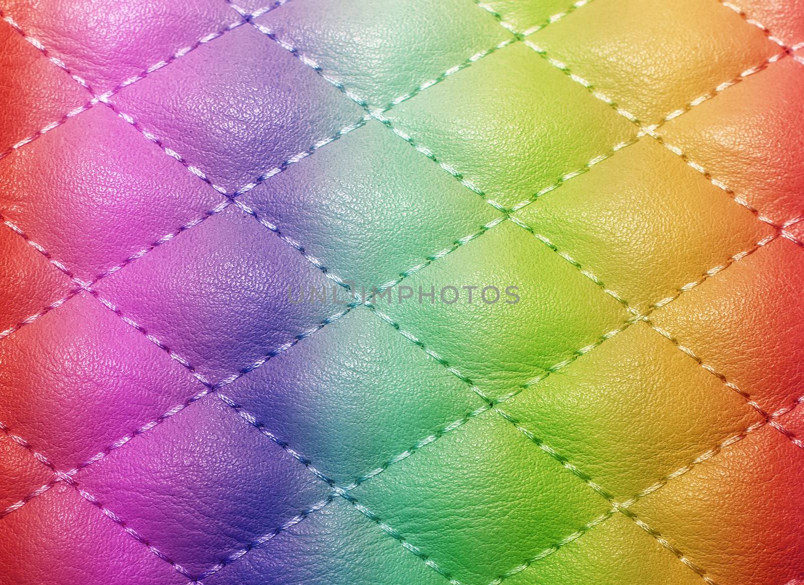 quilted texture artificial leather, color gradient, rainbow, stitched with thread for the background for texture