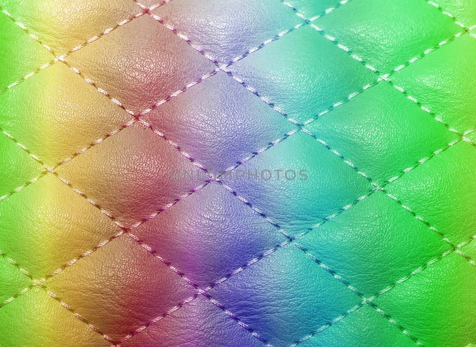 quilted texture artificial leather, color gradient, rainbow, stitched with thread for the background for texture