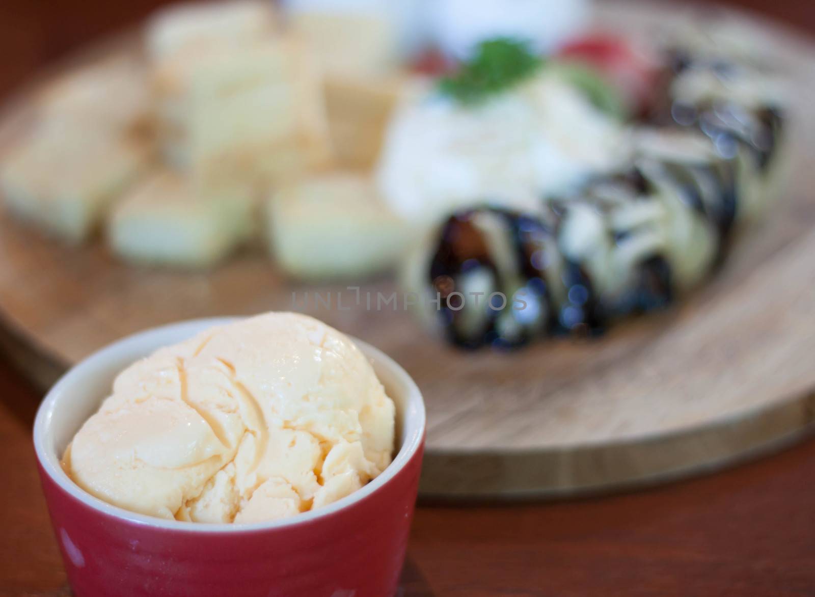 Ice Cream Vanilla and candy dishes.