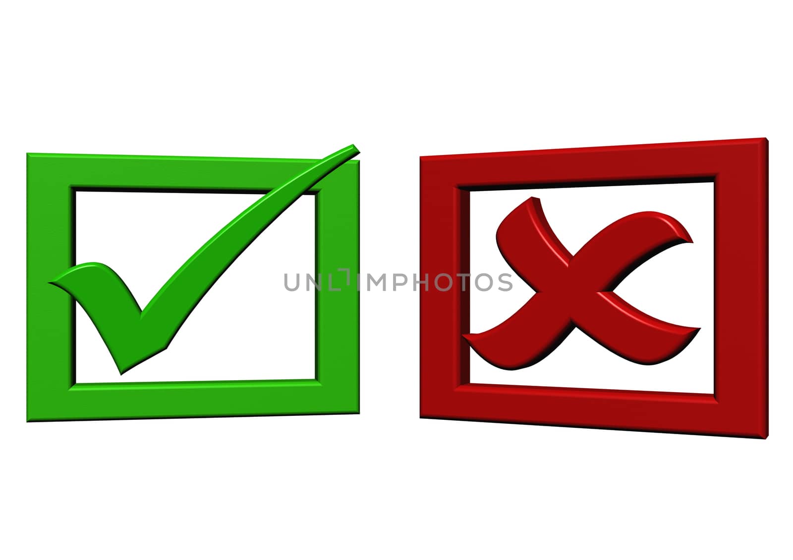 Glossy green Check mark on white background
