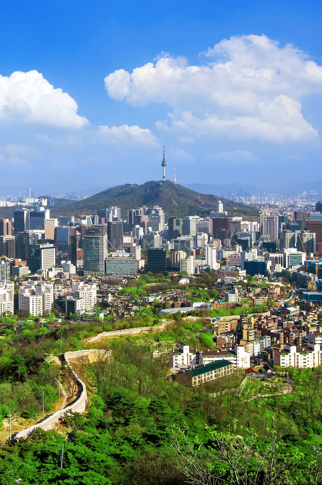 View of cityscape and Seoul tower in Seoul, South Korea. by gutarphotoghaphy