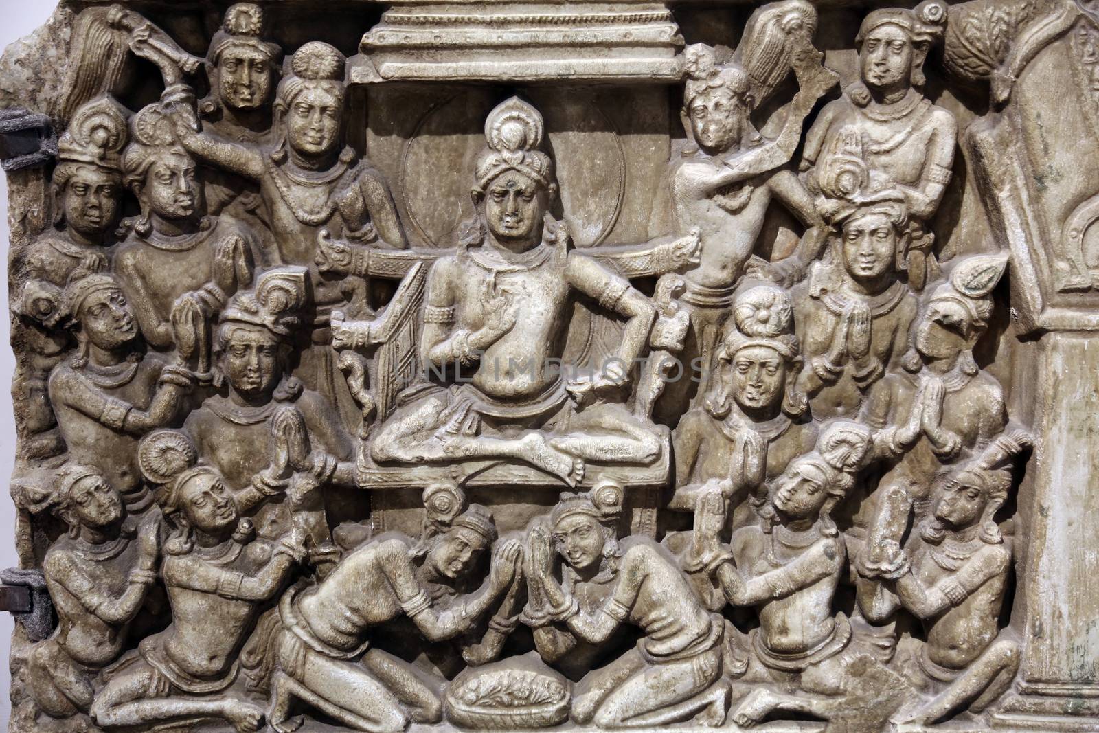 Life scenes of Buddha, from 2th century found in Amaravati, Andhra Pradesh now exposed in the Indian Museum in Kolkata, on February 15, 2012
