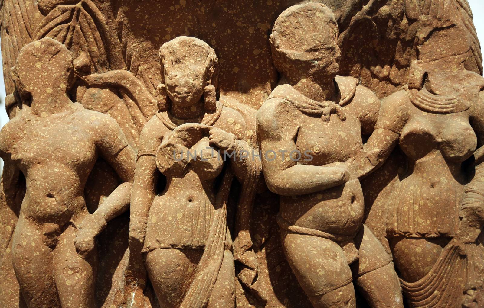 Bacchanalian scene, from 2th century found in Mathura, Uttar Pradesh now exposed in the Indian Museum in Kolkata, on February 15, 2014