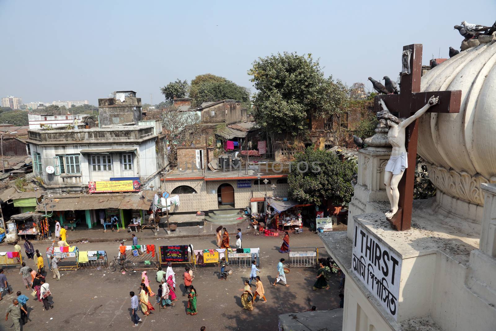 Crucifix on top of the Nirmal Hriday, Home for the Sick and Dying Destitutes, one of the buildings established by the Mother Teresa and run by the Missionaries of Charity in Kolkata, India on February 10, 2014.