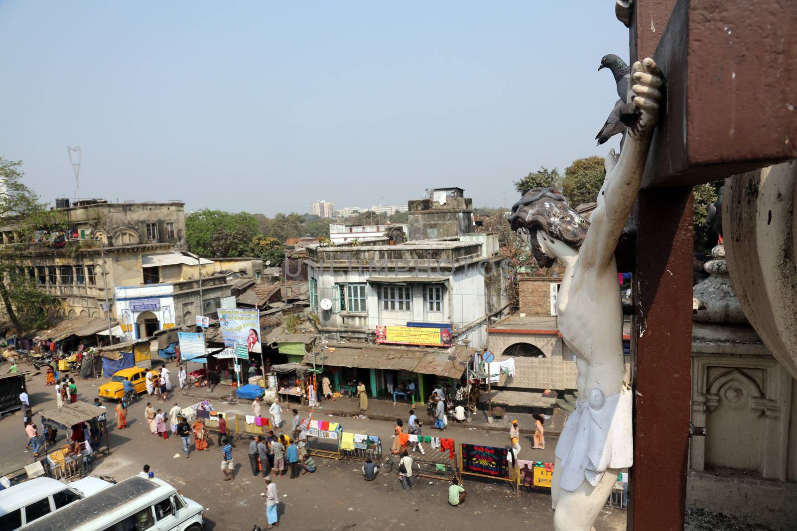 Crucifix on top of the Nirmal Hriday, Home for the Sick and Dying Destitutes, one of the buildings established by the Mother Teresa and run by the Missionaries of Charity in Kolkata, India on February 10, 2014.