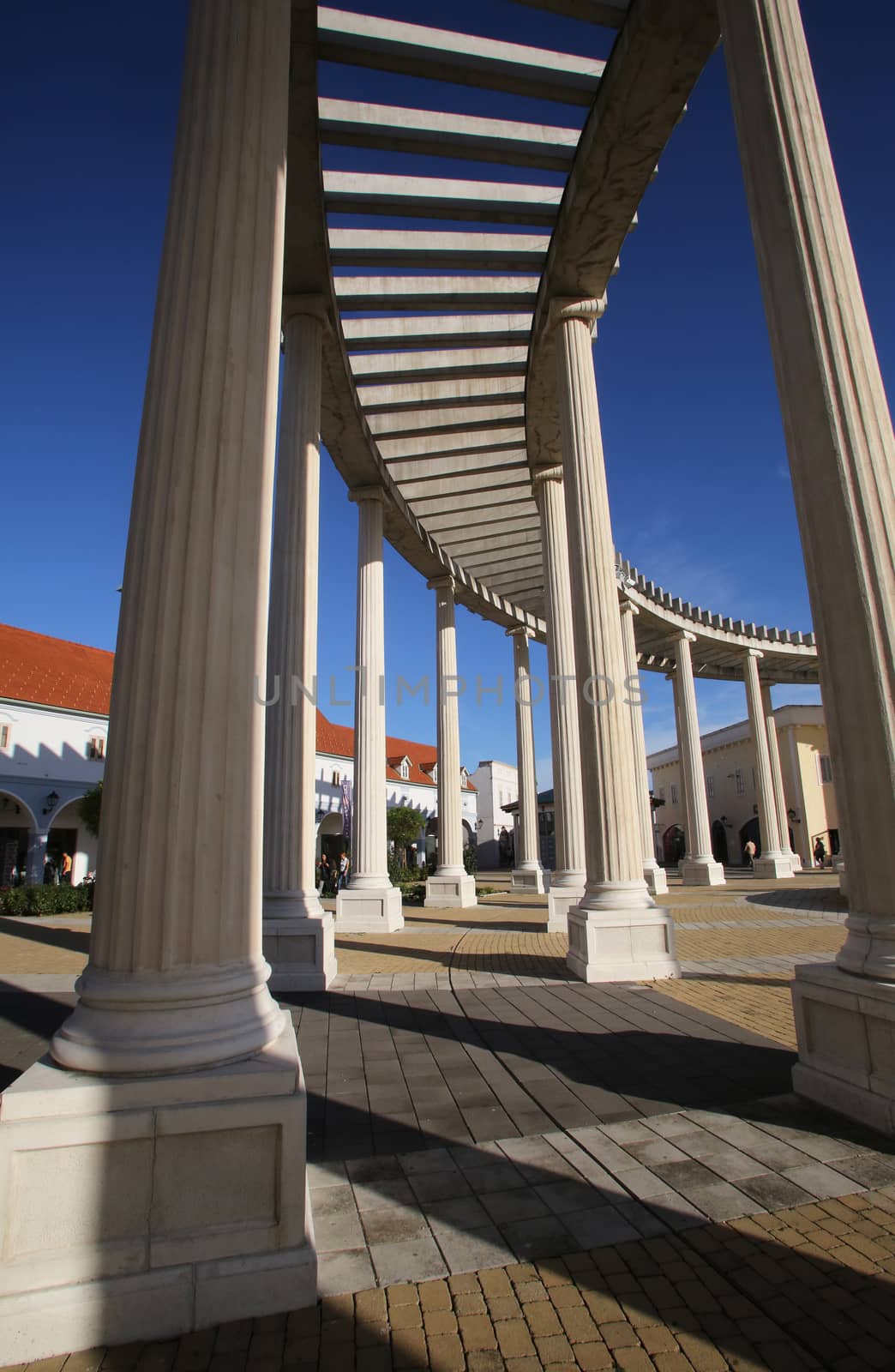 Modern colonnade of the shopping center in Sv. Kriz Zacretje, Croatia on September 21, 2014