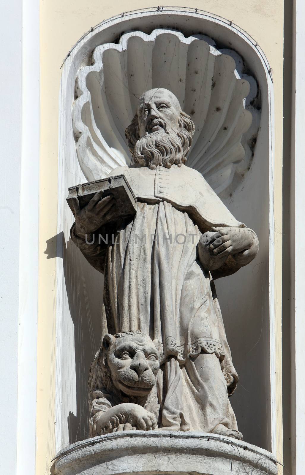 Saint Jerome on the portal of Holy Cross, parish Church of the Immaculate Conception of the Virgin Mary in Lepoglava, Croatia