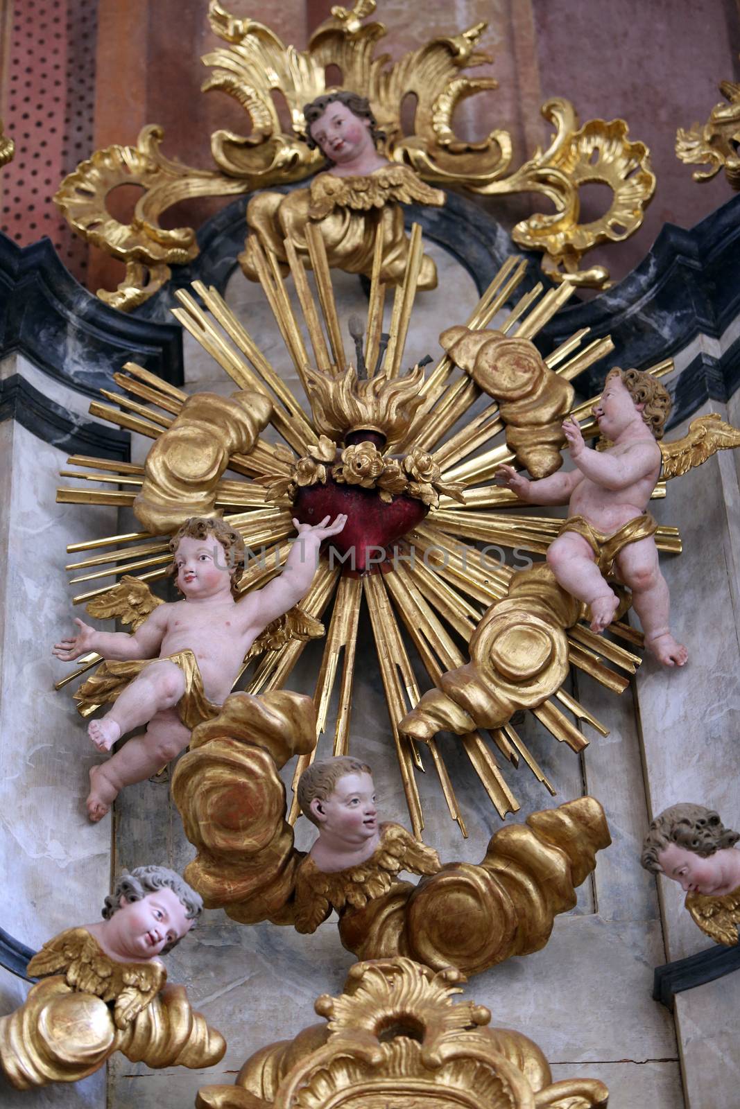 Sacred Heart of Jesus surrounded by angels, altar in parish Church of the Immaculate Conception of the Virgin Mary in Lepoglava, Croatia