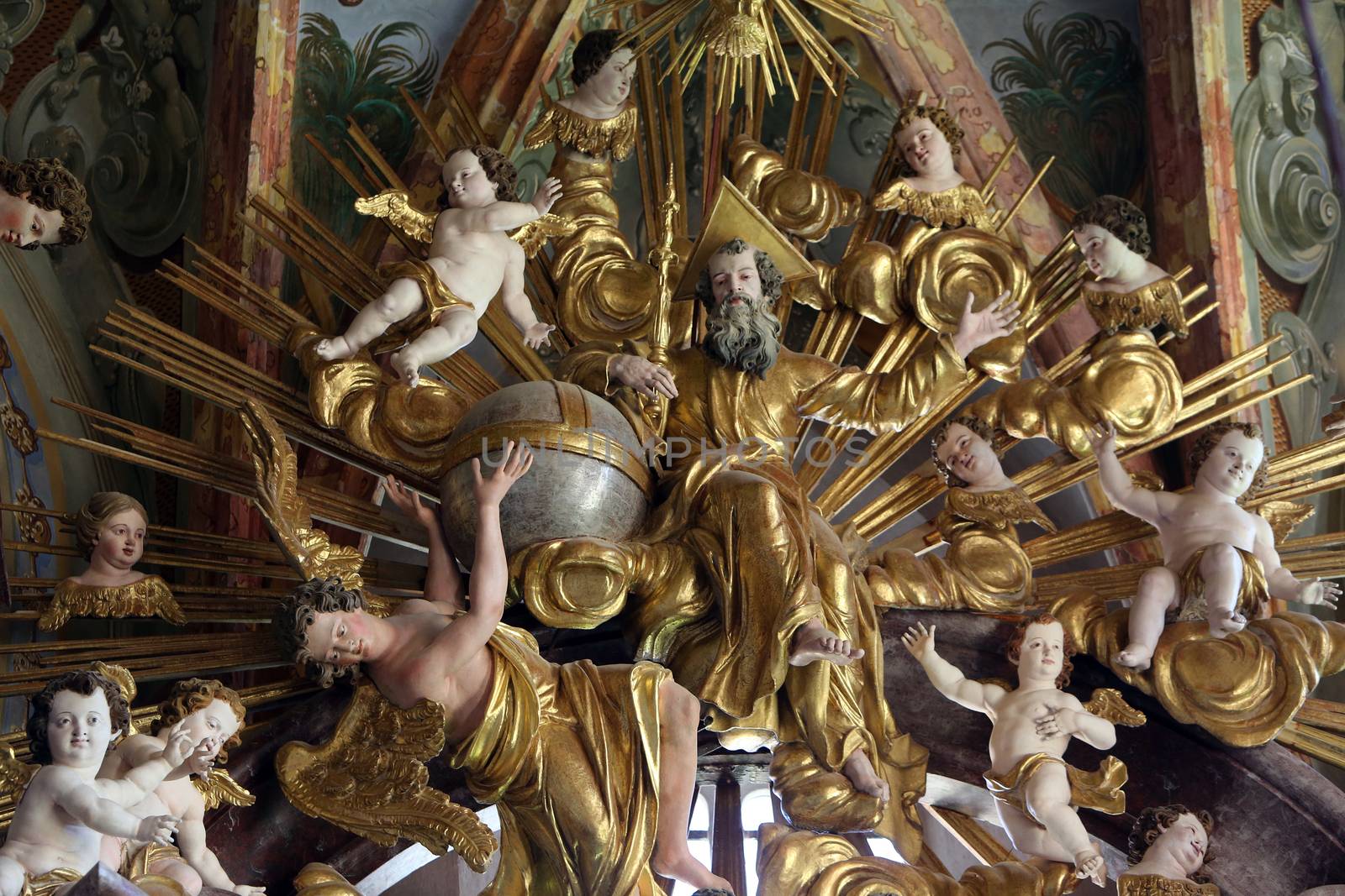 God the Father surrounded by angels, altar in parish Church of the Immaculate Conception of the Virgin Mary in Lepoglava, Croatia