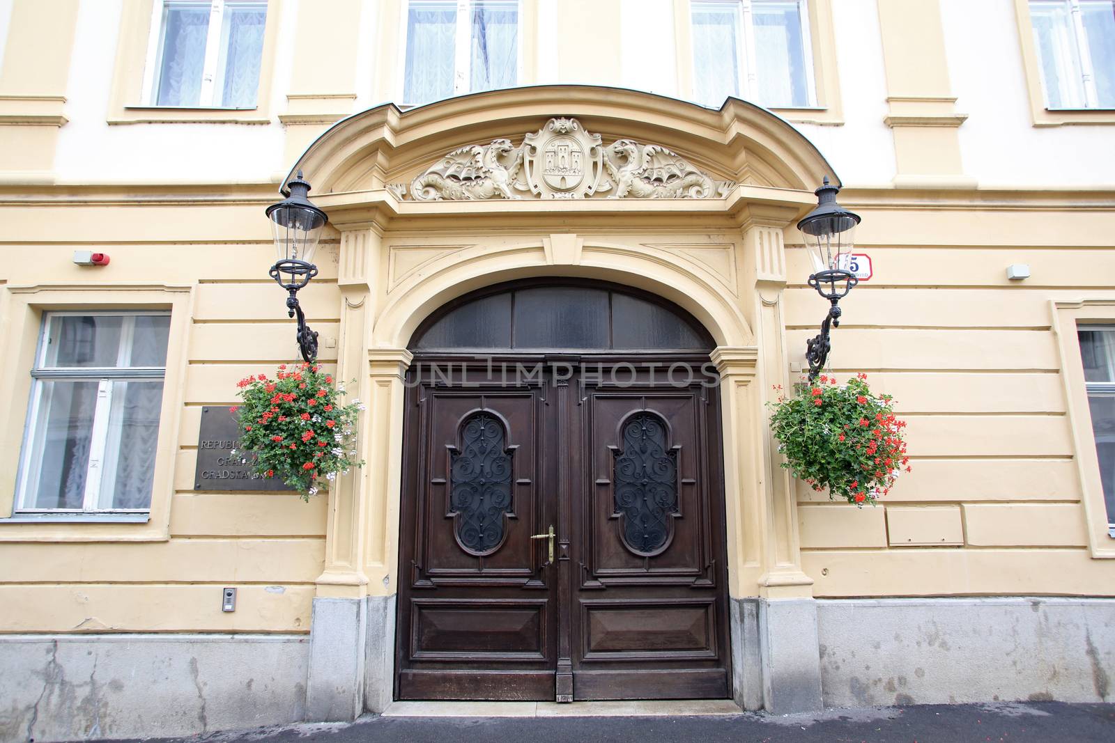 Entrance of City Hall in Upper town in Zagreb, Croatia by atlas