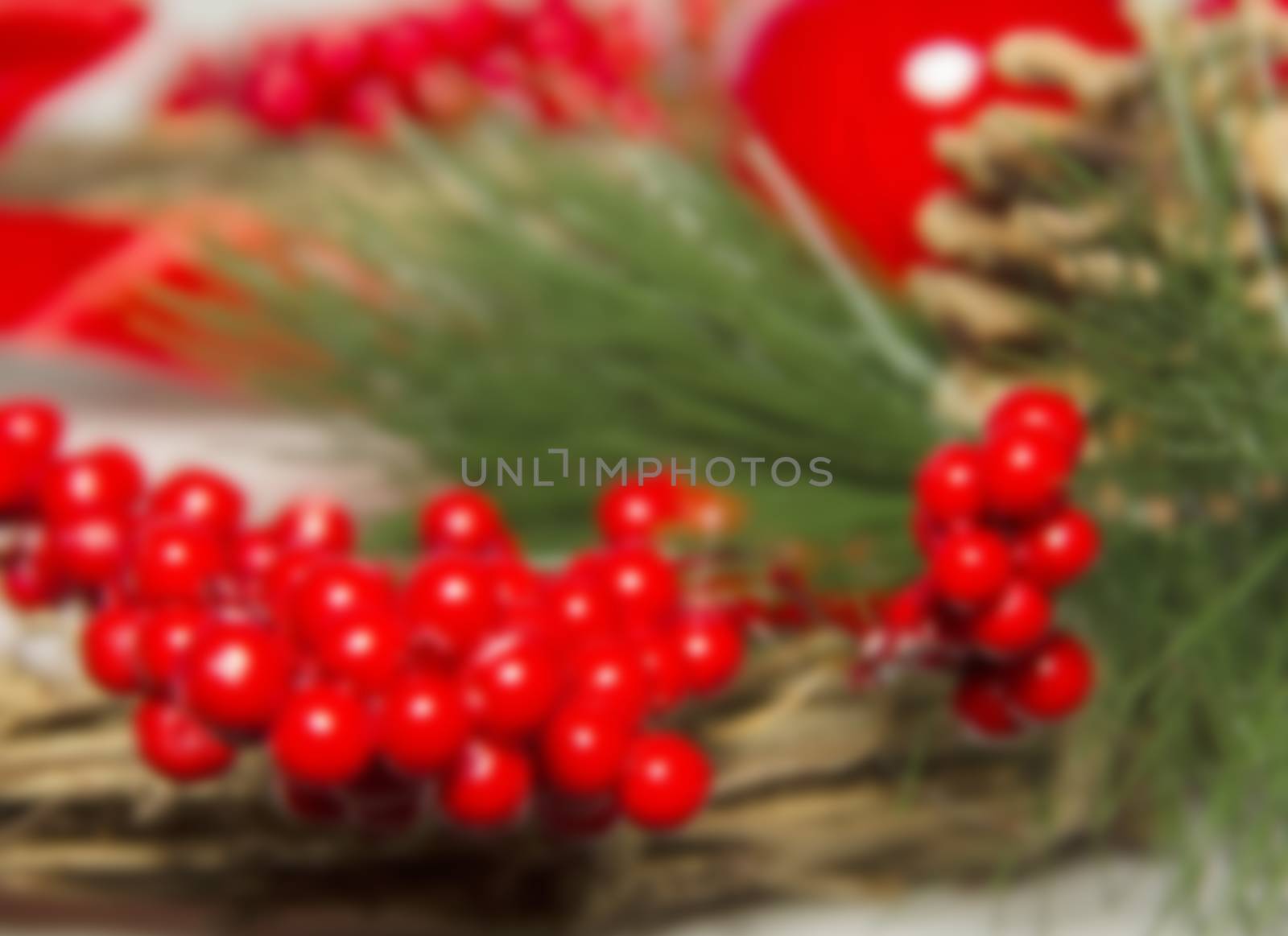 Christmas wreath with red berries Christmas decoration of the Christmas tree decoration blurred
