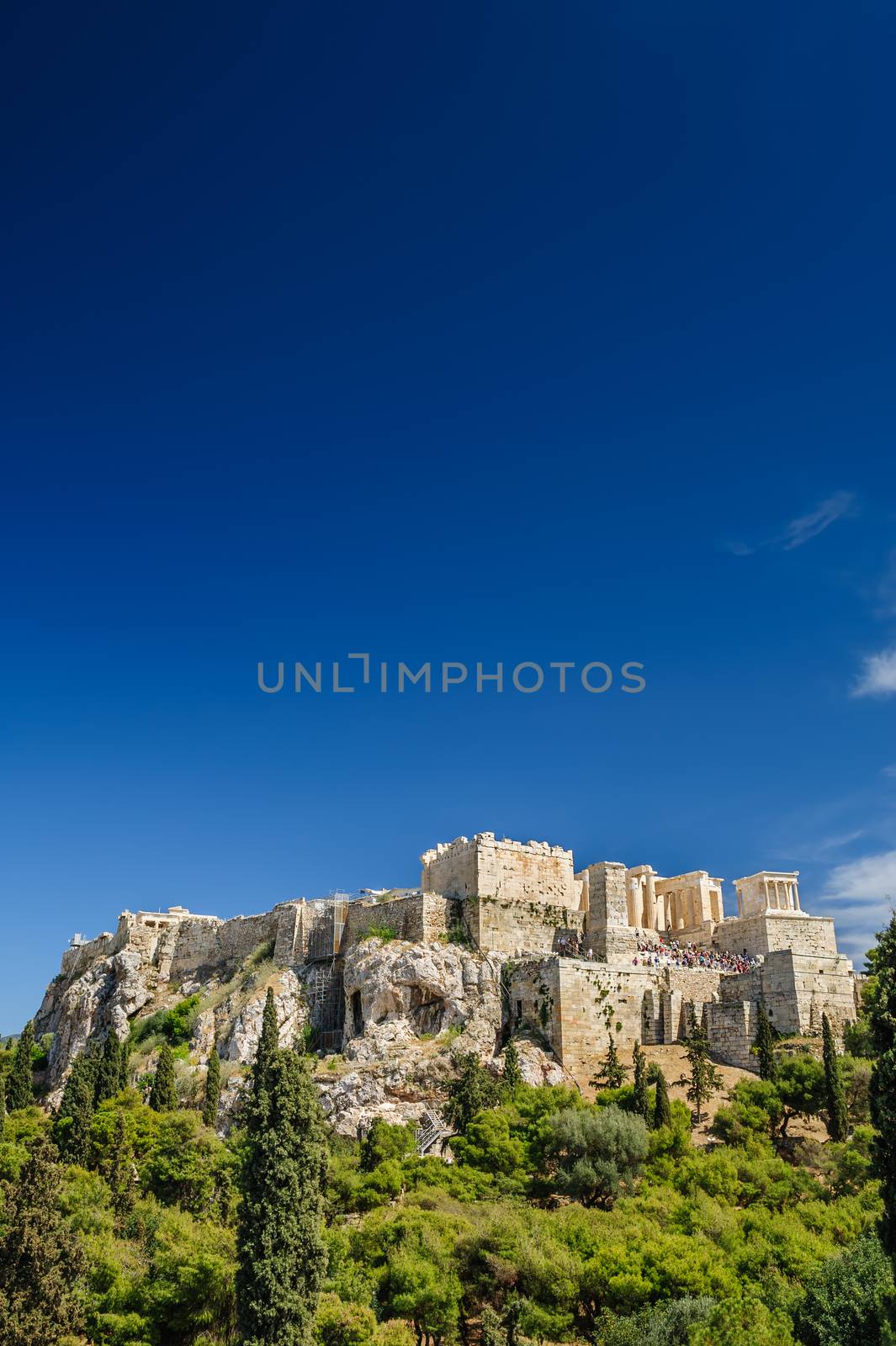 Ancient Acropolis during daytime. Athens Greece. Lot of copyspace.