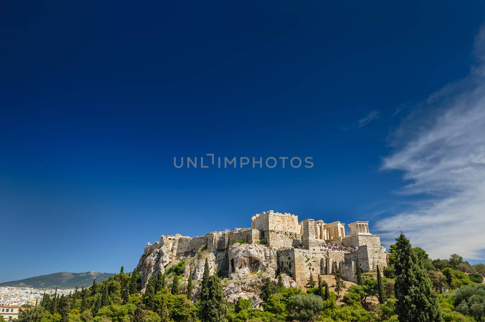 Ancient Acropolis during daytime. Athens Greece. Lot of copyspace.