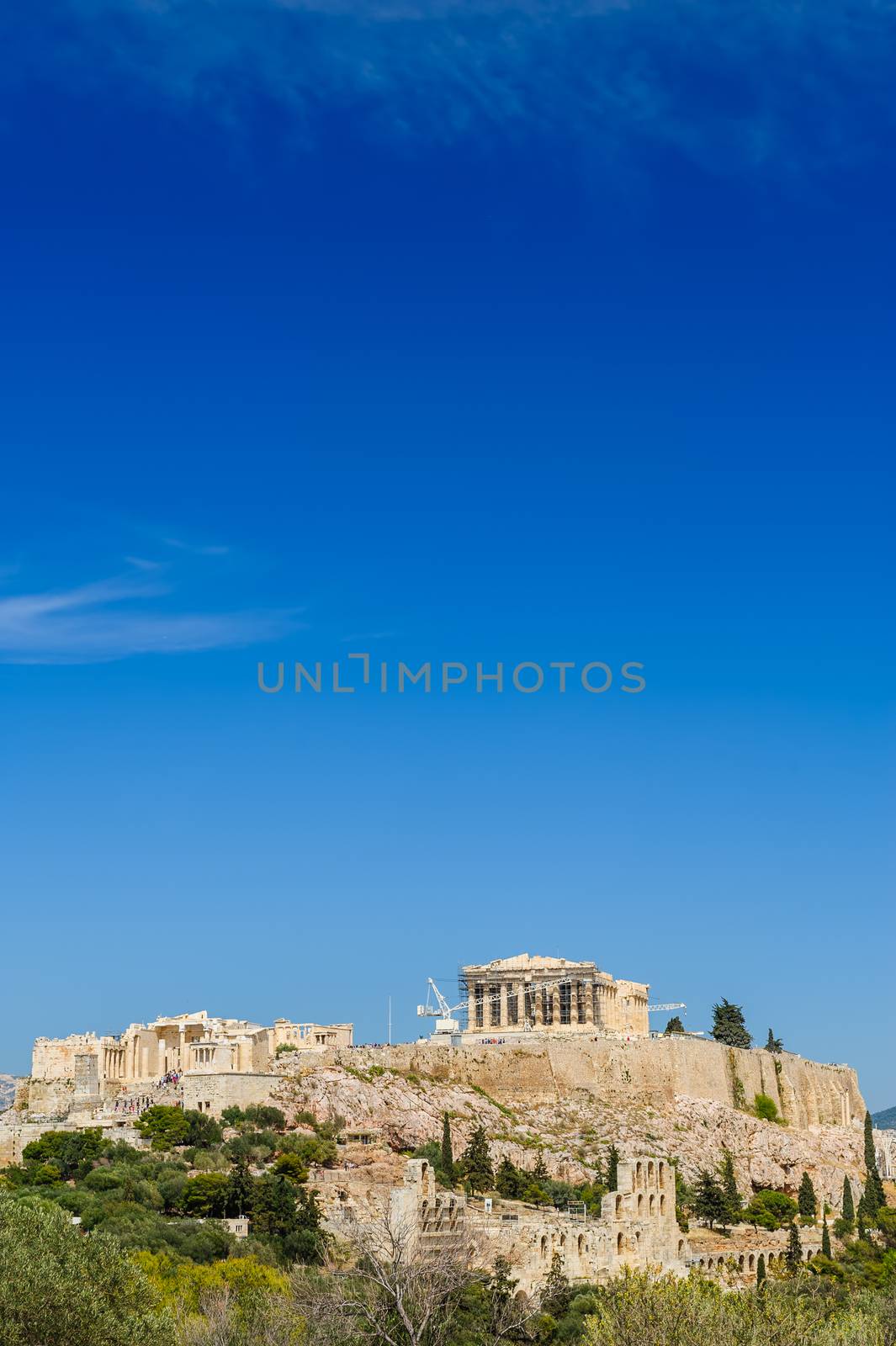 Ancient Acropolis during daytime. Athens Greece. Lot of copyspace.