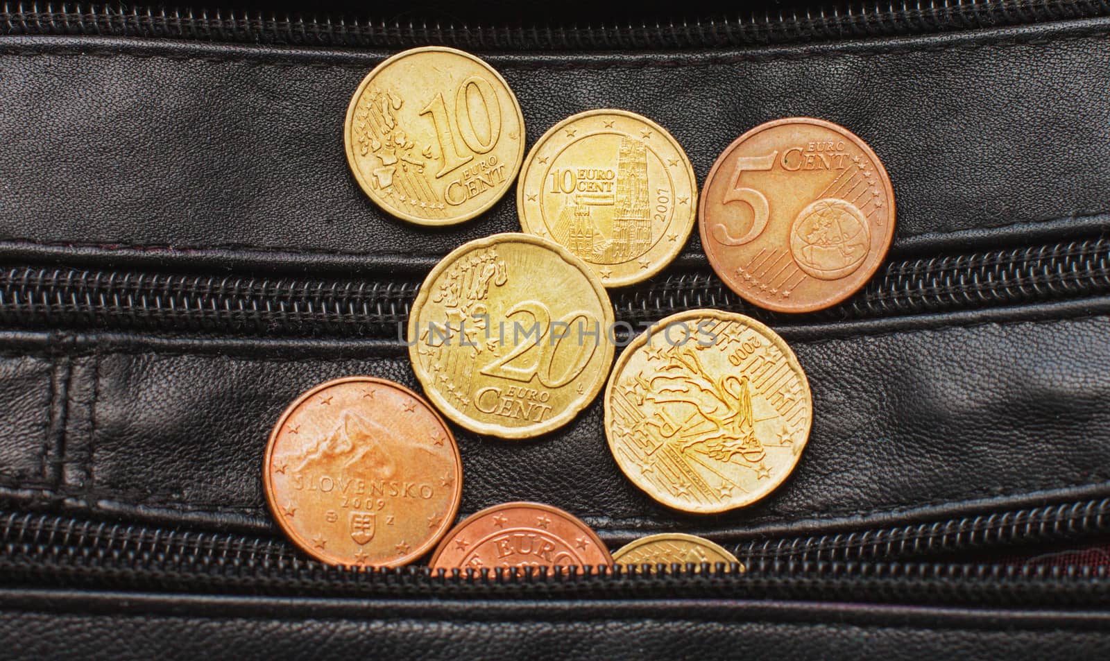 euro cents a black purse, currency, money, small by KoliadzynskaIryna